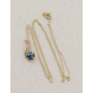 14k Yellow Gold Natural Turquoise Necklace 18 1/2" Chain Dainty Delicate